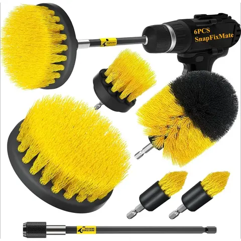 GJANSH 6PCS Drill Brush Power Scrubber Cleaning Brush Extended Long Attachment Set All Purpose Drill Scrub Brushes Kit for Grout, Floor, Tub, Bathroom and Kitchen Surface,Scratch Brushes