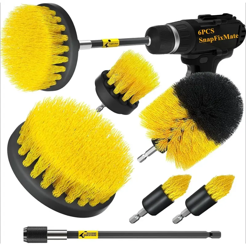 GJANSH 6PCS Drill Brush Power Scrubber Cleaning Brush Extended Long Attachment Set All Purpose Drill Scrub Brushes Kit for Grout, Floor, Tub, Bathroom and Kitchen Surface,Scratch Brushes