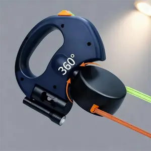 Dual Retractable Dog Leash 3m No-Tangle 360° Swivel with Flashlight & Poop Bag Holder for Independent Walking and Locking Mechanism