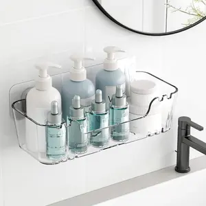 Wall Mounted Shower , Adhesive Shelf with Self-Adhesive Tape, No Drilling Shower Organizer Clear Shelves for Bathroom Kitchen, Large Long