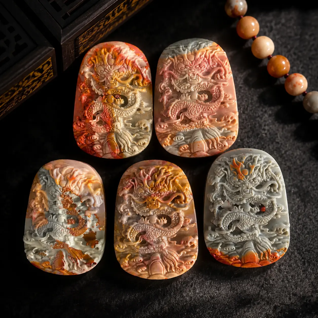 Alashan Agate Dragon Charm – Natural Carved Gemstone Beaded Bracelet for DIY Jewelry, Lucky Energy Wrist Accessory