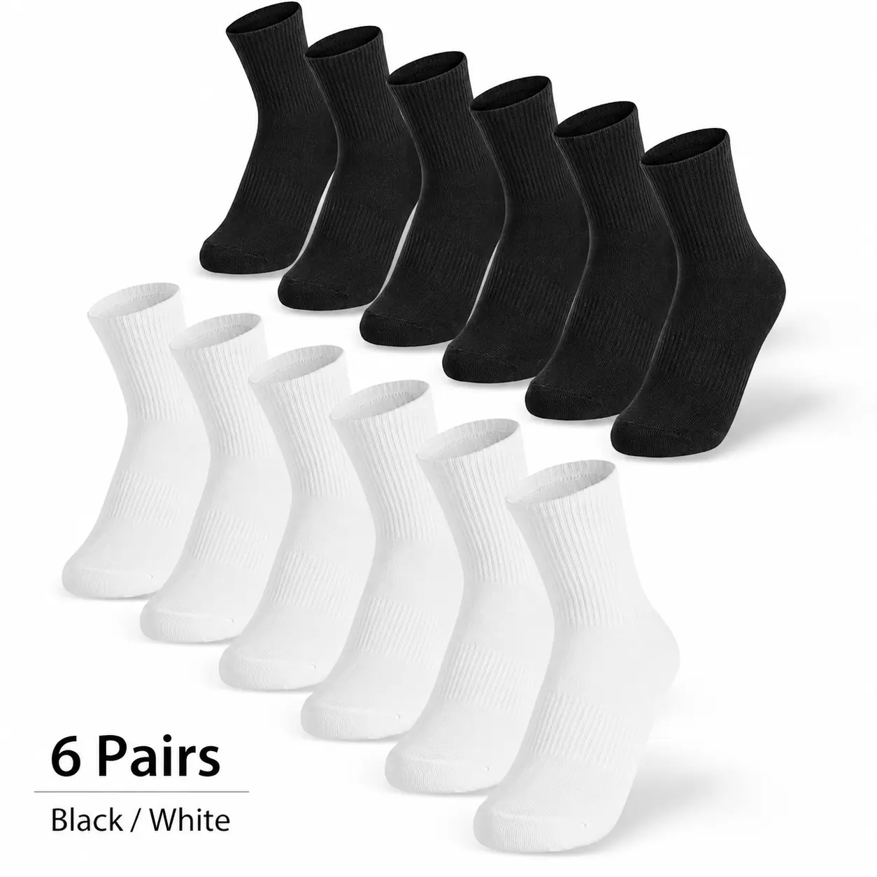 Unisex Cushioned Cotton Athletic Crew Socks - 6 Pairs, Durable, Machine Washable for Running, Hiking, Everyday Wear Athletic Sports Socks Workout Socks