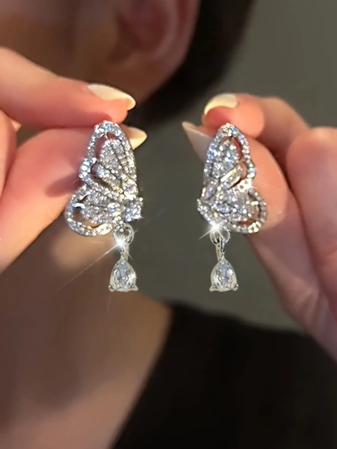 New Full Diamond Butterfly Wing Earrings, Elegant Micro-Encrusted Studs, Luxurious Unique Designer Jewelry for Women