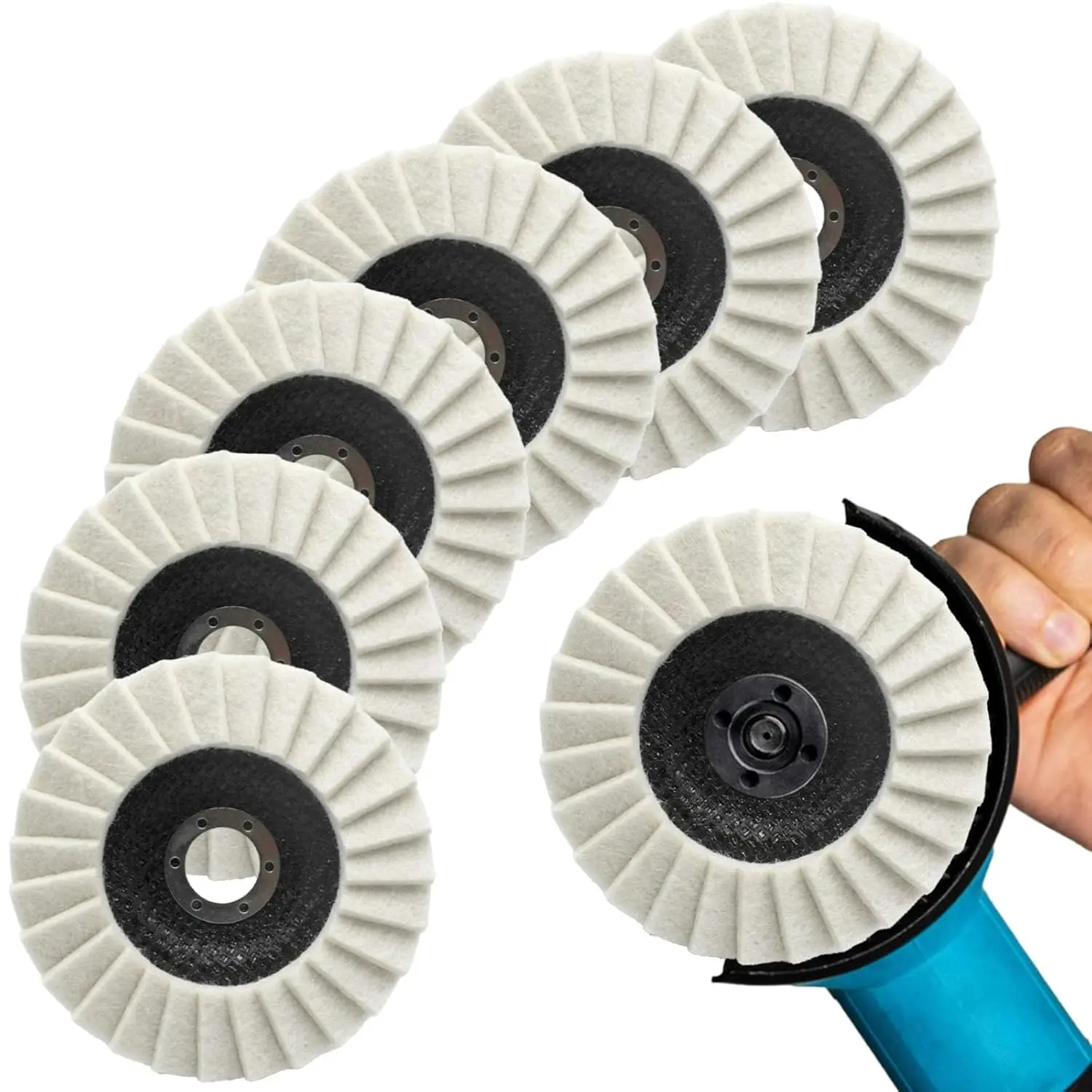 6 Pack Wool Polishing Wheel for Angle Grinder 5" X 7/8" Wool Felt Flap Polishing Disc for Aluminum/Marble/Metal/Wood/Automotive car wax