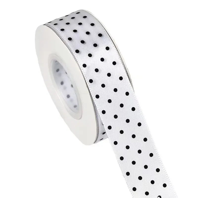 2.5cm Polka Dot Polyester Ribbon Roll, DIY Hair Accessories Gift Box, Single Side Craft Material, Clothing Trim, Butterfly Knots