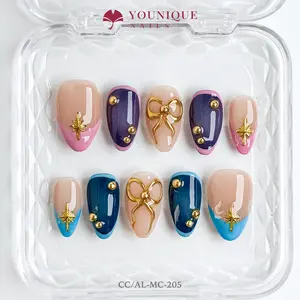 Younique Nails | 10PCS 100% Handmade Press-On Nails | Reusable Colorful Art acrylic stylish 3D Luxury Handcrafted Glossy