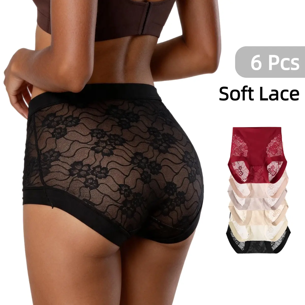 High Waist Slimming Seamless Underwear for Women, 10A Antibacterial Mulberry Silk Gusset, Sheer Lace Breathable Everyday Panties