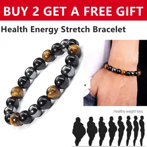 Energy Healing Stretch Bracelet Natural Stone Hematite Tiger Eye Gift for Men Women