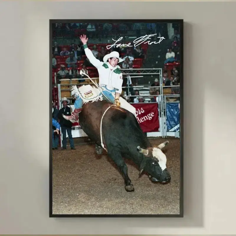 [NO FRAME] Vintage Lane Frost Poster with Signature, Legendary Bull Rider Rodeo Scene, Classic Western Wall Art, Aesthetic Print
