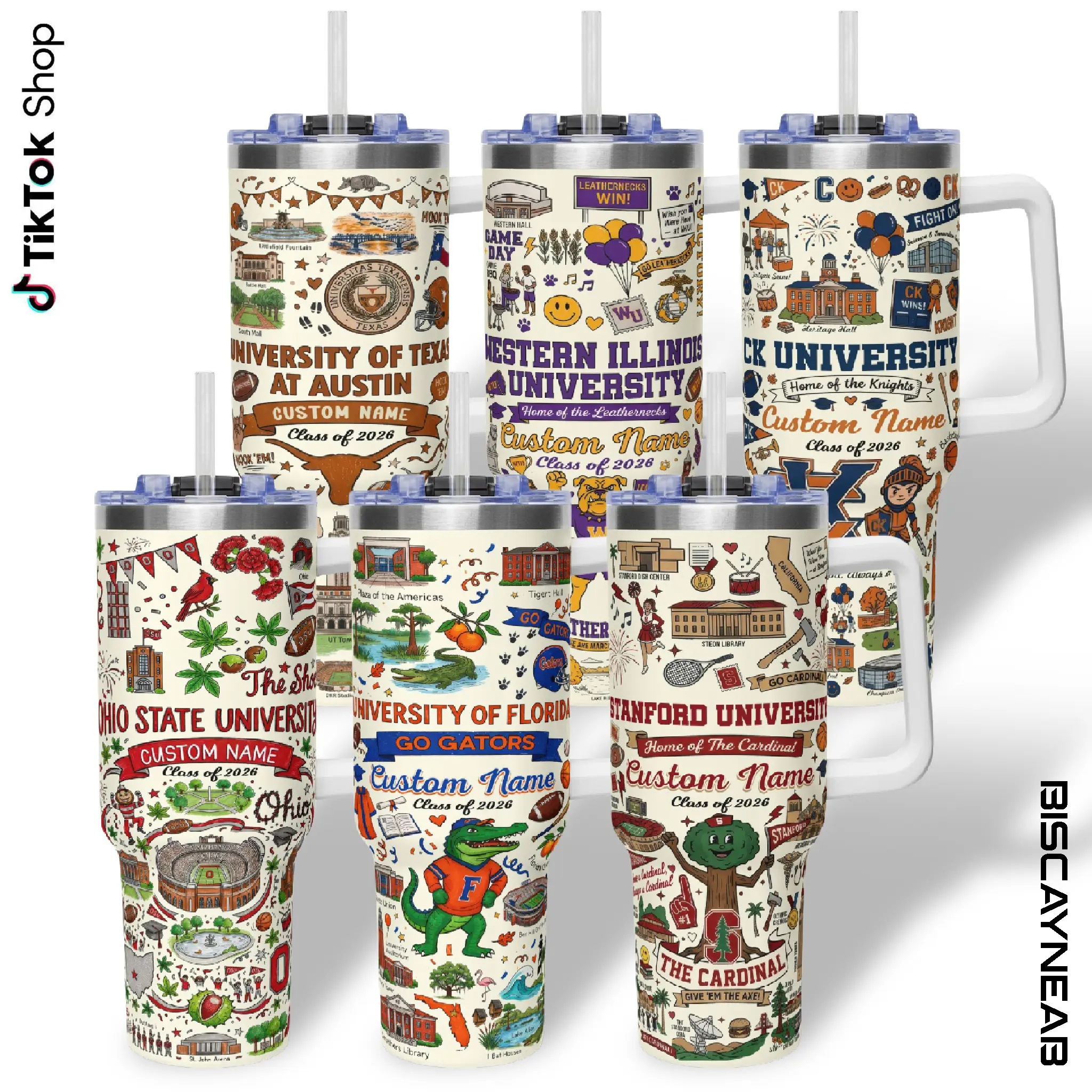 Personalized University Campus Vacuum Flask Tumbler, Custom Name University High School College Travel Mug 40oz, Graduation Gift Mug for Students