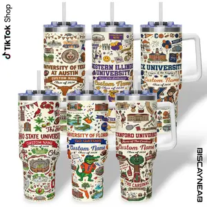 Personalized University Campus Vacuum Flask Tumbler, Custom Name University High School College Travel Mug 40oz, Graduation Gift Mug for Students