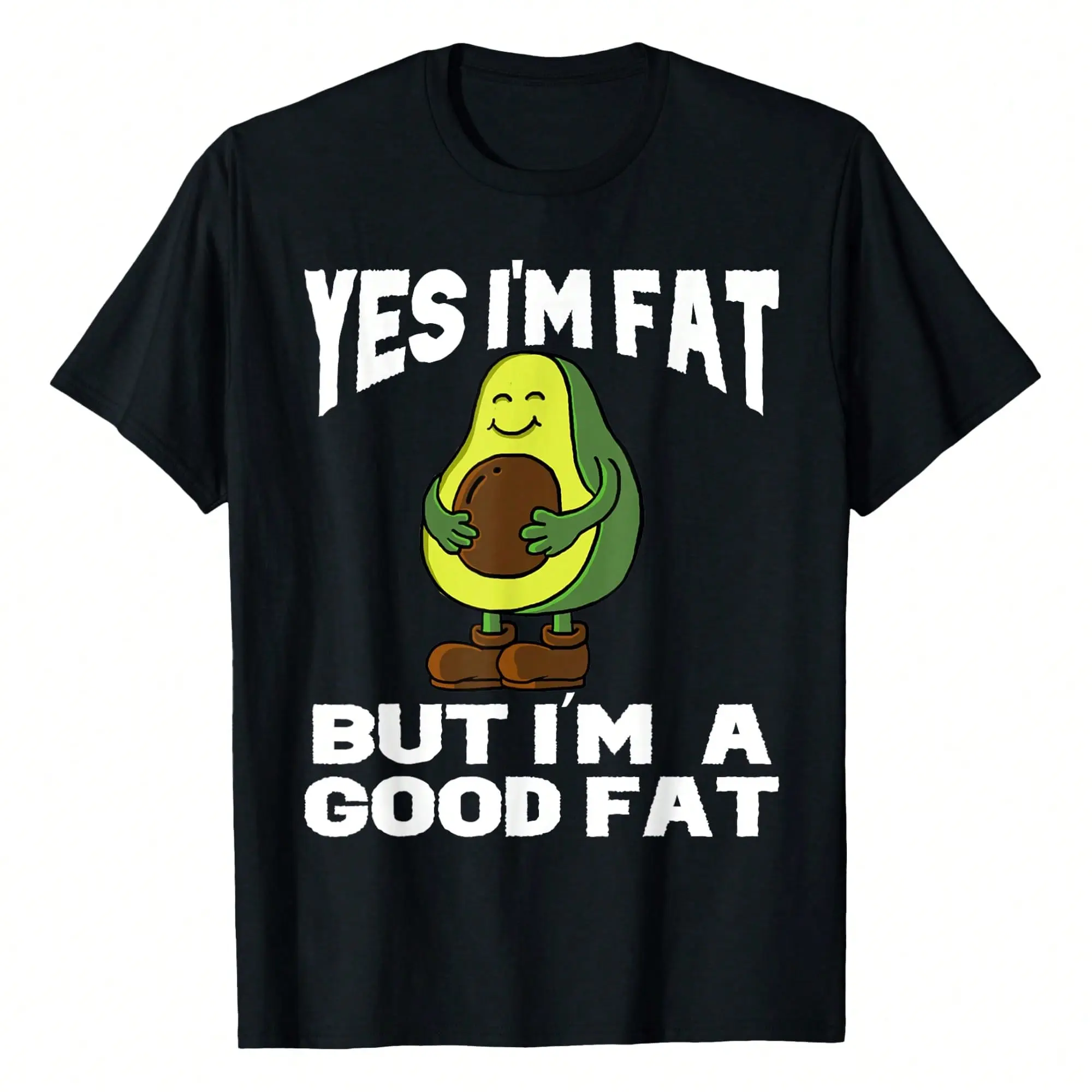 Women's 220g Pure Cotton Short-Sleeve Round Neck T-Shirt - "Yes I'm Fat But I'm Good Fat" Funny Avocado Vegan Fruit Lover Top, Casual Streetwear, Perfect For Socializing, Weekend Outings