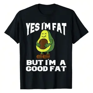 Yes I'm Fat But I'm Good Fat Funny Avocado Vegan Fruit Lover T-Shirt, 220g Pure Cotton, Casual Crew Neck, Perfect For Socializing, Weekend Outings, And Travel.