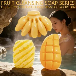 Fruit Soap Trio (Mango + Pineapple + Banana), Body Wash Soap, Infused with natural fruit extracts, gentle formula creates rich lather, Nourishes, balances oil, suits all skin types, Compact, fruity-scented, ideal for face, hands & body, great for gifting!