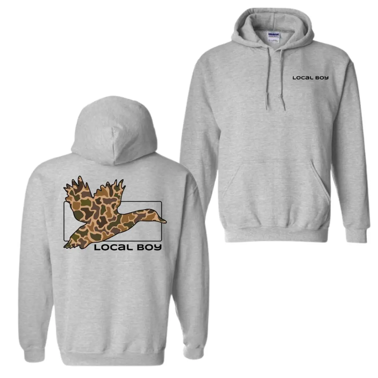 Local Boy Duck Camo Hoodie and T-shirt, Perfect for Outdoor Adventures and Casual Wear, Trendy Hoodie, Full Size Options
