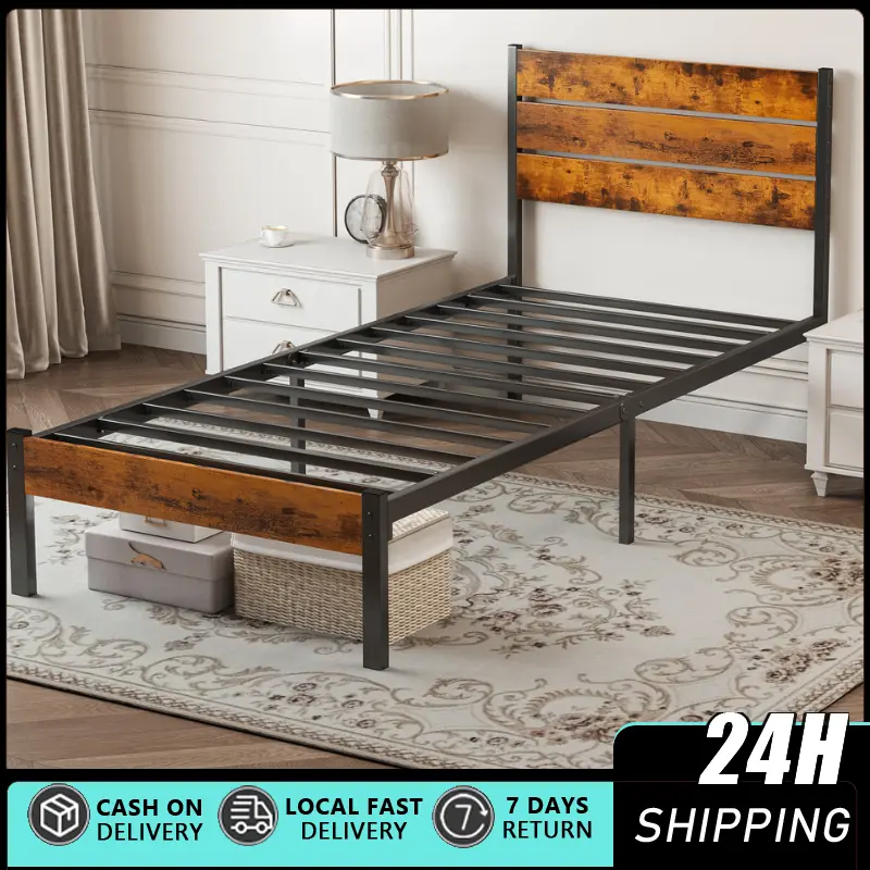 Queen Size Bamboo-Metal Platform Bed Frame with Headboard & Footboard - 800lbs Support, Steel-Reinforced Durable Structure, Sturdy Wood Slats, No Box Spring Needed, Easy-Setup Assembly, Queen Size Mattress Foundation, Bed Upgrade