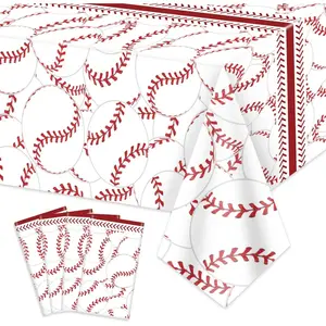 4 Pcs 51x86 Inch Disposable Rectangular Baseball Pattern Table Covers for Boys Sports Event Birthday Party Decorations
