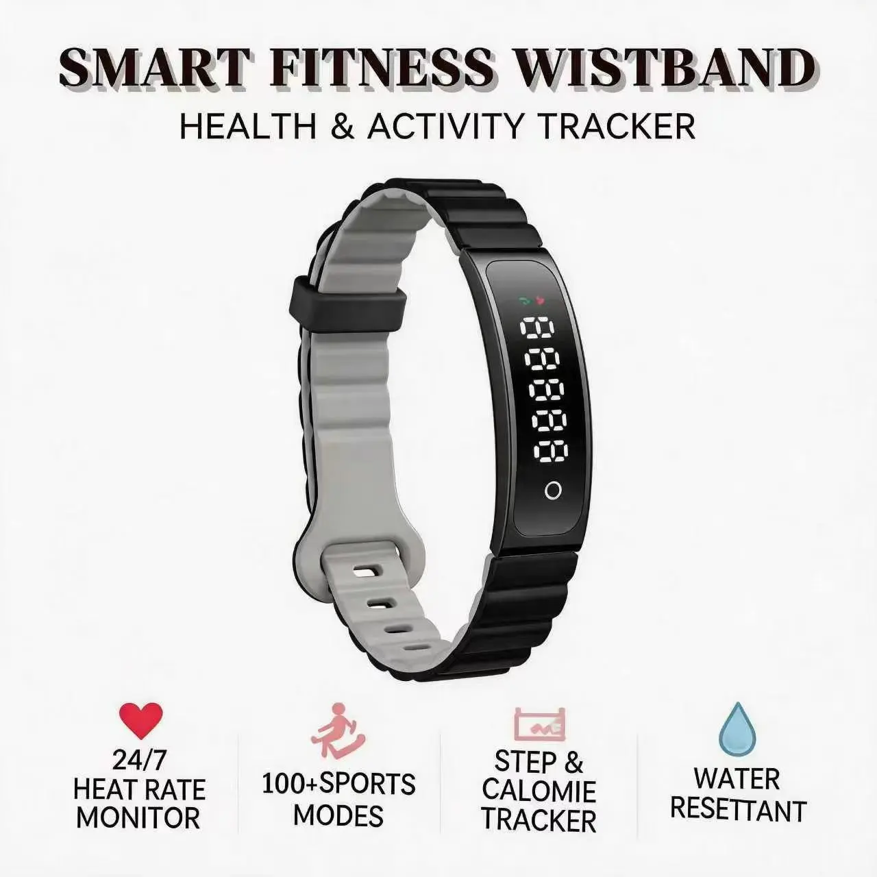 Unisex Waterproof Fitness Tracker, Smart Bracelet with Heart Rate & Blood Oxygen Monitor, Multi Sport Modes, Digital Display, Accurate Distance Tracking, Wearable Activity Wristband for Men Women