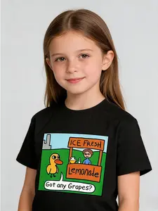 Youngsters' "ICE FRESH LEMONADE Got Any Grapes?" Graphic Tee - 100% Cotton, Cute & Comfy Casual T-Shirt With Cartoon Duck & Grape Design, Machine Washable  Spring/Summer girly tops shirts  girls clothes for kids cool floral print flower