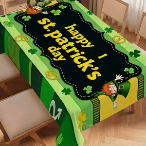 1pc St. Patrick's Day Peach Velvet Tablecloth with Leprechaun and Shamrock Pattern, Multiple Sizes Available for Parties & Celebrations