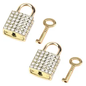 2 PCS Zinc Alloy Gold Small Square Decorative Padlock, Bling Decorative Lock with Key for Luggage Cabinet Handbag Jewelry Box