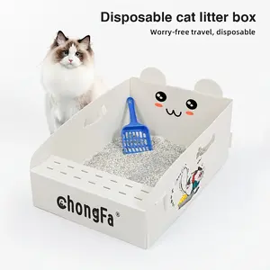 Cat Litter Box Set with Stickers and Scoop, Foldable Travel Cat Sand Container, Waterproof Plastic Portable Folding Cat Toilet