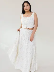 Letters from Paris Set -white and blue floral two piece summer outfit set corset top tiered maxi skirt coordinates trendy womenswear