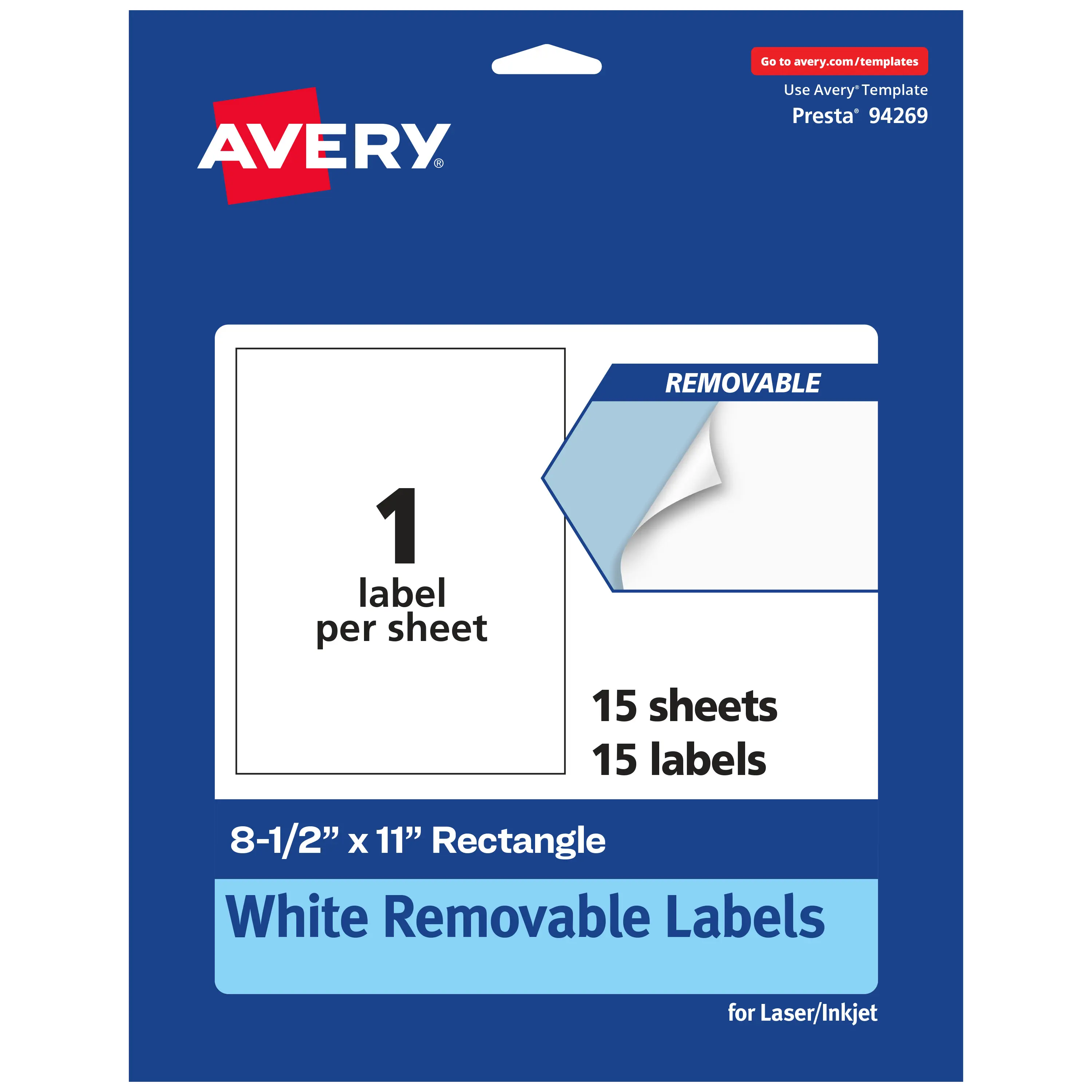 Avery Matte White Sticker Project Paper, Removable Rectangle Labels, 8.5" x 11"