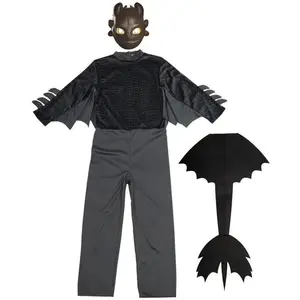 3ps Set Halloween Dragon Knight Toothless Cosplay Costume Clothes Black Fancy Dress Detachable Tail Suit Cosplay Birthday Gift