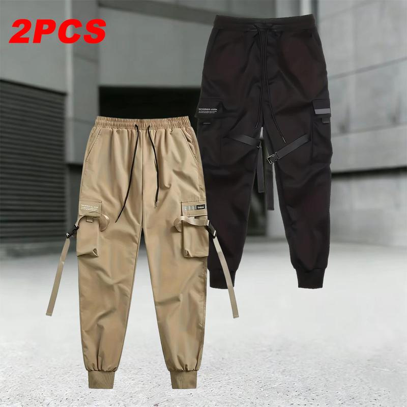 Men's Relaxed Fit Outdoor Hiking Pants Spring & Autumn, 2-Pack, loose work pants with multiple pockets, drawstring waistband, lightweight breathable fabric, perfect for hiking, camping, and everyday casual wear