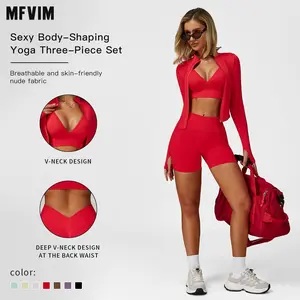 MFVIM Women's Sports Three-Piece Set Impact Compression Outdoor Fitness Running Activewear Versatile Everyday Workout High Waist Butt Lifting Yoga Pants