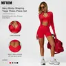 MFVIM Women's 3-Piece Sports Activewear Workout Set - High Waist Butt Lifting Yoga Pants, Long Sleeve Impact Compression Top, Matching Pilates/Running Apparel (Sohochic), Workout Sets Women, Matching Sets For Women