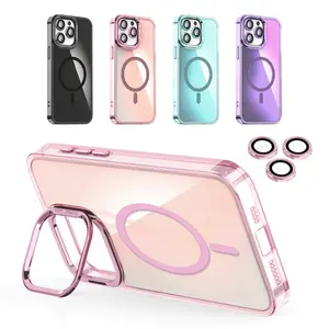 MagSafe-Compatible Fluorescent Colorful Translucent Matte Case with Upgraded Camera Lens Protection & Camera Stand for iPhone 12, 13, 14, 15, 16 Pro Max