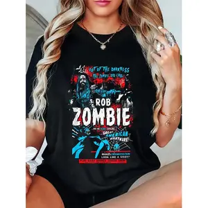 100% Cotton Unisex ROB Zombie Call T-Shirt Casual Graphic Printed Tee Casual Top