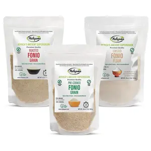Nafajama Pack of 3 Premium Gluten-Free Fonio | Pre-cooked Fonio Grain, Roasted Fonio Grain & Toasted Fonio Flour | Ancient African Supergrain | All-Natural, Non-GMO, Vegan, High-Fiber Superfood