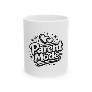 Parent Mode mug | Ceramic Coffee Mug with Heart Doodle Design