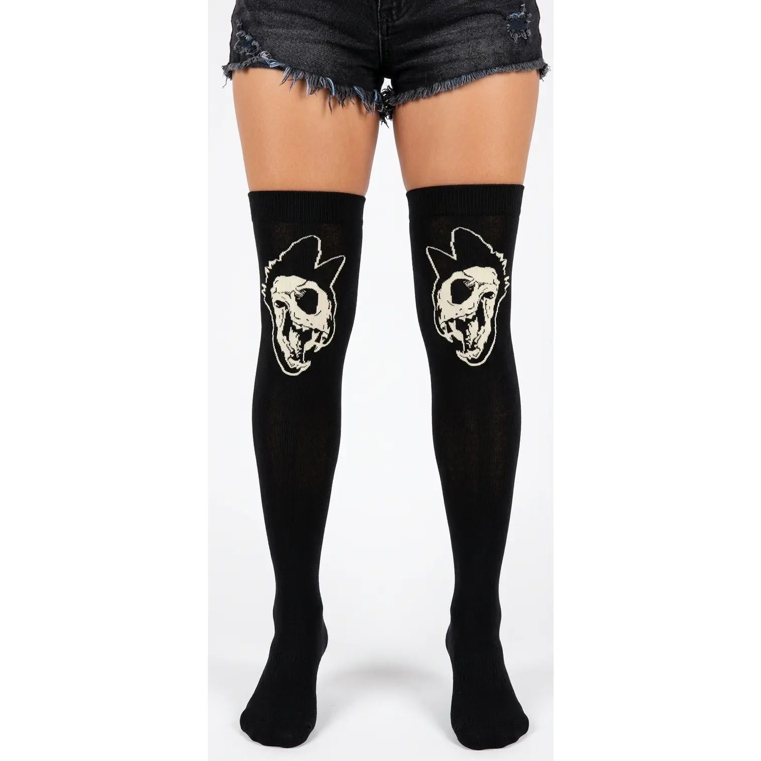 Skull Kitty Thigh High Stockings