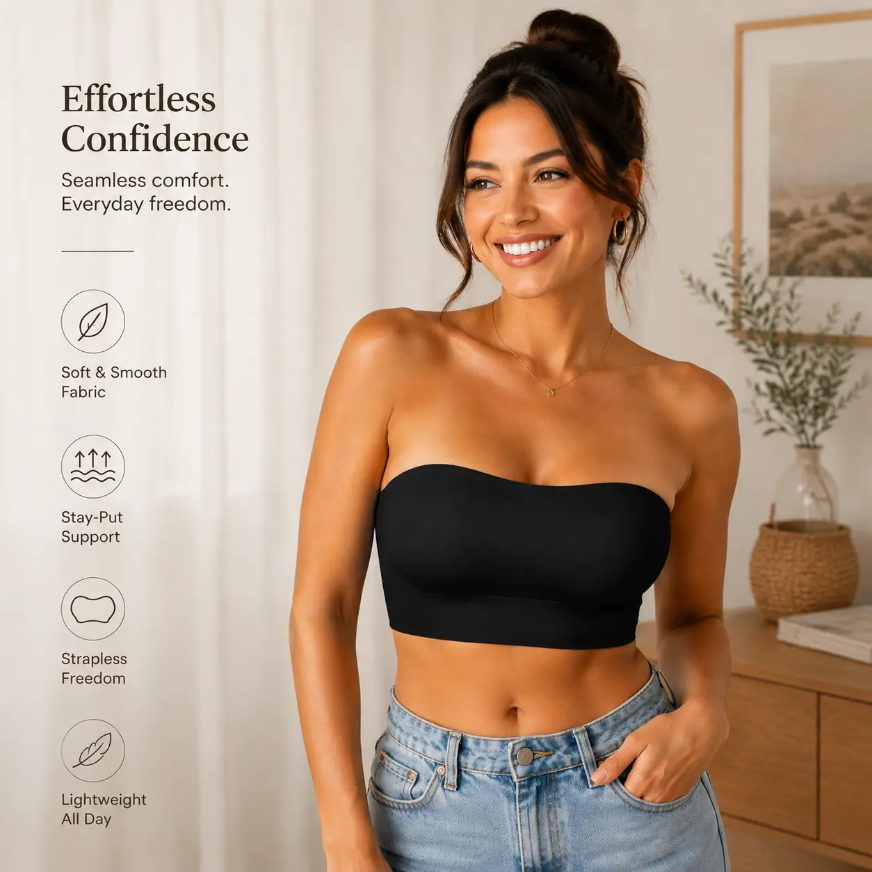 Strapless Bra for Women Comfort Non-Slip Seamless Bandeau Bras Wireless Tube Top Bra Invisible Bralette Womenswear Bridal No-free strap