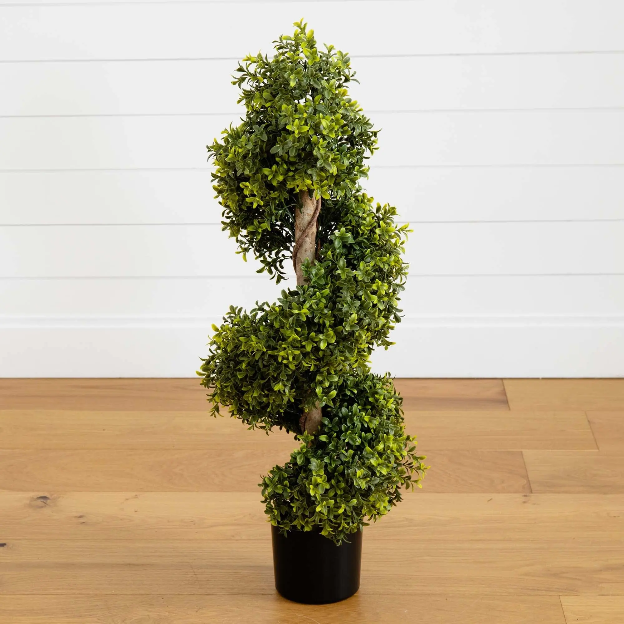 33" Artificial Boxwood Spiral Topiary Tree, Indoor-Outdoor Decorative Home Decor, Low-Maintenance Faux Plant