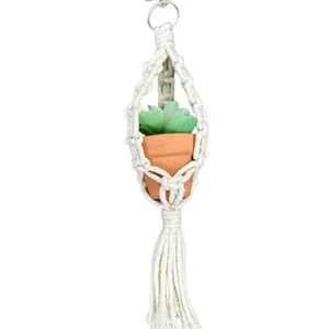 JODORA Minco Nipomo Micro Plant Hanger 100% Cotton Macrame Mini Boho Plant Holder, Handmade Bohemian Home Décor, Car Succulent Hanger, Key Chain