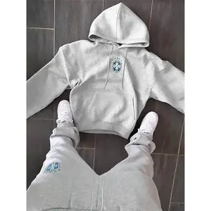 Men’s Hooded Sweatshirt & Jogger Pants Set, Fall/Winter Casual, Shield Print Design, Street Style Fitted Fit