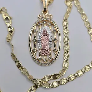 VIRGIN MARY RELIGIOUS necklace 18"inches 24"inches available stone's gold-plated regular color, beautiful style