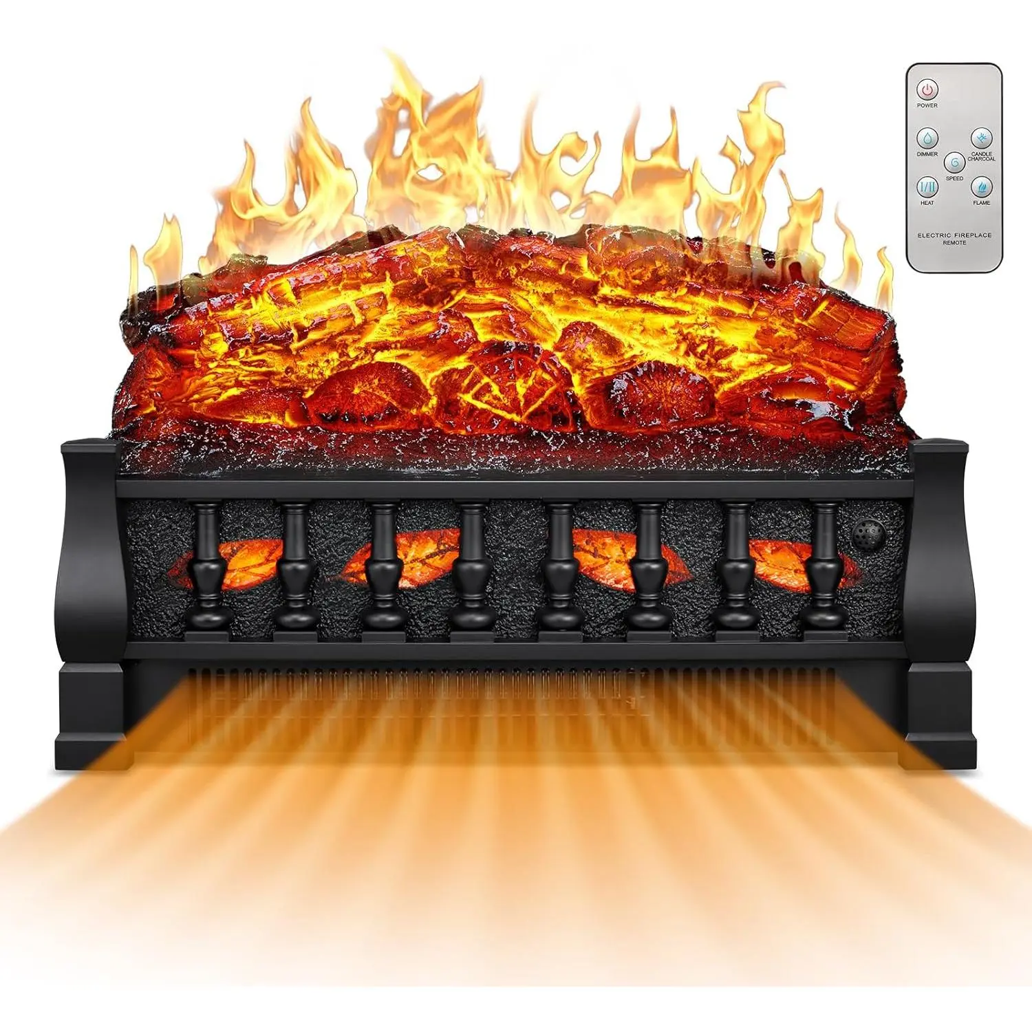 21 Inches Electric Fireplace Insert Log Heater Set, Freestanding Heater with Adjustable Flame Brightness and Flicker Speed, 750w/1500w Heating, Overheat Protection, Remote Control