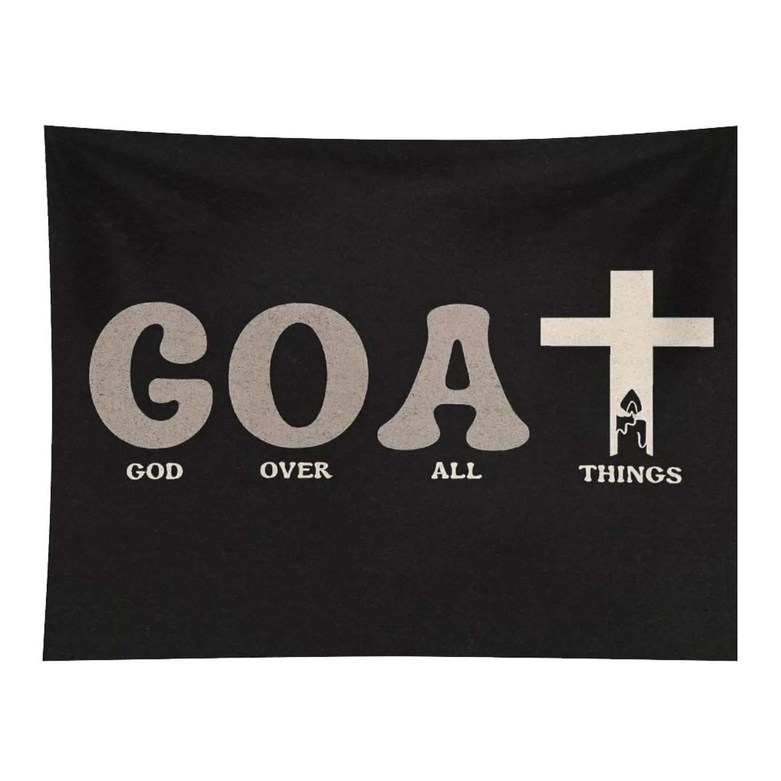 GOAT God Over All Things Tapestry Black Christian Cross Wall Hanging for Bedroom Decor