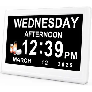 12" Dementia Digital Clock for Seniors , 20  Reminders Date Day Time Display for  Memory Loss Alzheimers, Electric Calendar Clock, Auto DST, 1024 * 600P