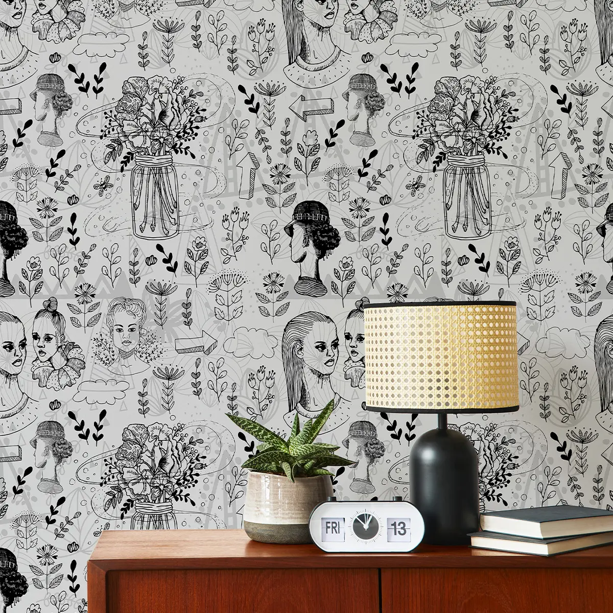 and Hand-Painted Floral Design Wallpaper, Self-Adhesive Waterproof Art Wall Decor for Bedroom & Studio, Creative Vintage Renovation