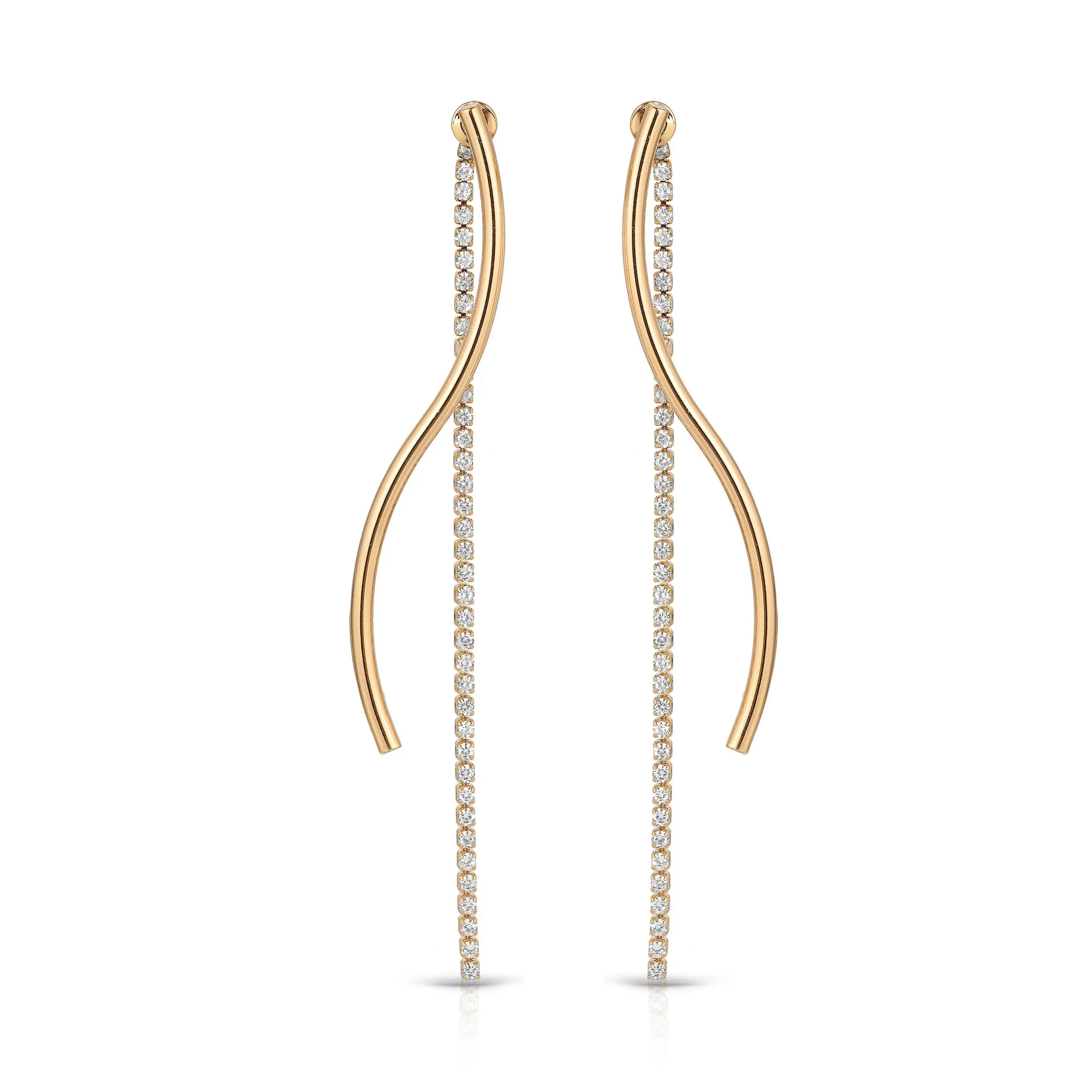 Ettika Spin Around Linear Dangle Earrings for Women – 18k Gold Plated Long Statement Earrings with Cubic Zirconia Accents