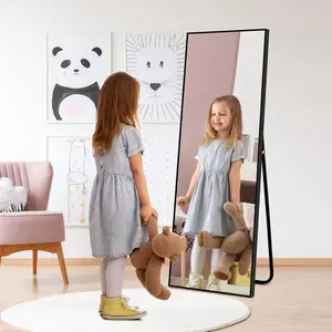 Full Length Mirror, 44"x16" Aluminum Alloy Frame Large Wall Mirror, Mirror, Bedroom Mirror, Dressing Mirror, Living Room Mirror,Black with Stand