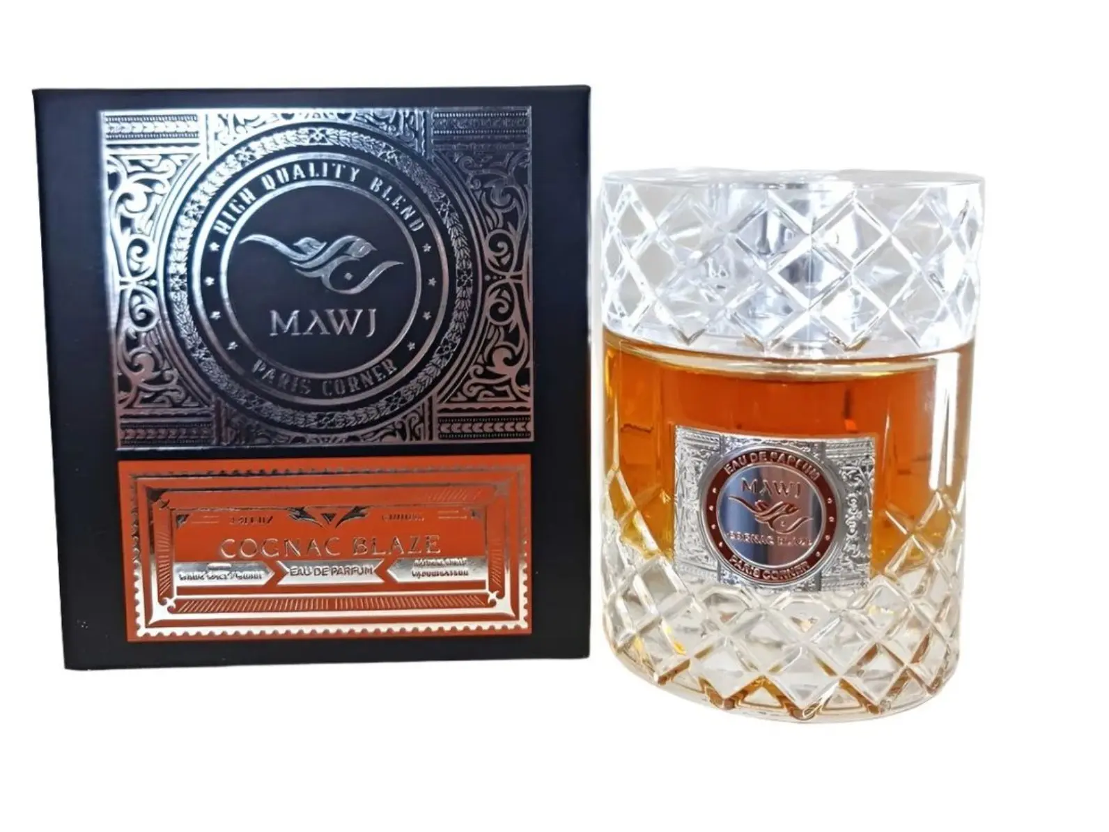 Paris Corner Mawj Cognac Blaze EDP 100ml Perfume - Long-Lasting Luxury Unisex Fragrance with Spicy Musk, Citrus, Fruity, Vanilla, Myrrh Sandalwood Notes - Sandalwood Cologne