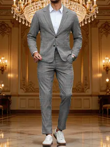 Men's Vintage Houndstooth Blazer Set, Single Button Casual Jacket + Fitted Pants, Wrinkle-Resistant Fabric, Business & Daily Wear